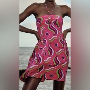 ZARA Geometric Print Strapless Mini Dress